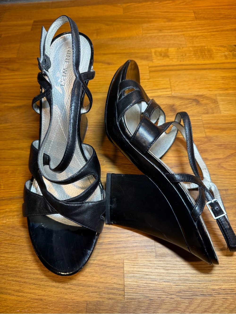 Nine West Black Strappy Wedge Sandals with Slingback